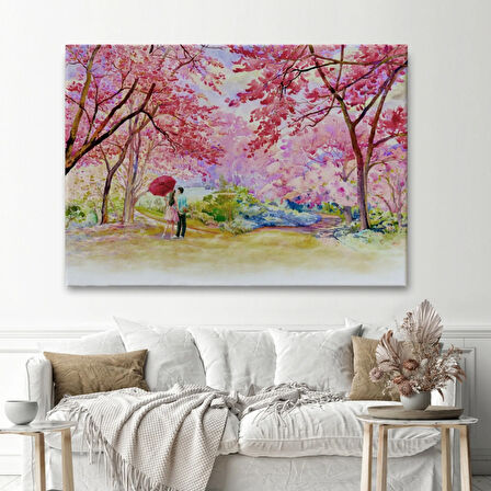 Sevgililer ve Sakura Ağacı Dekoratif Kanvas Tablo, Duvar Dekoru 5082