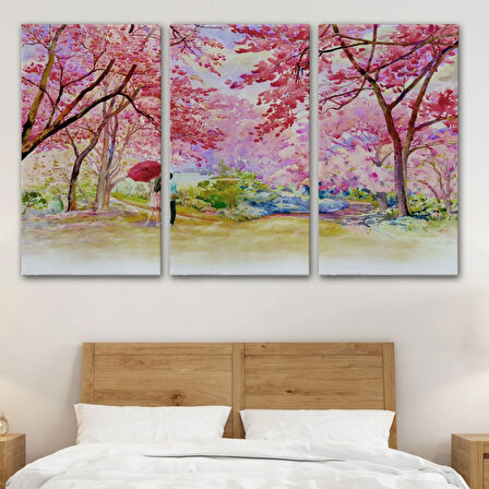 Sevgililer ve Sakura Ağacı Dekoratif Kanvas Tablo, Duvar Dekoru 5082