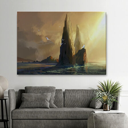 Okyanusu İzleyen Beyaz Pelerinli Kadın Dekoratif Kanvas Tablo, Duvar Dekoru 5091