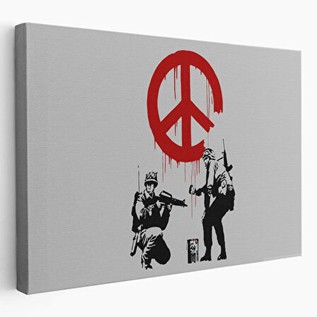 Barış İşareti Yapan Askerler Banksy Dekoratif Kanvas Tablo, Duvar Dekoru 5109