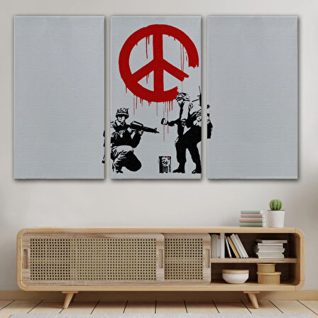 Barış İşareti Yapan Askerler Banksy Dekoratif Kanvas Tablo, Duvar Dekoru 5109