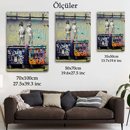 Çöp Kutusuna İşeyen Çocuklar Banksy Dekoratif Kanvas Tablo, Duvar Dekoru 5115