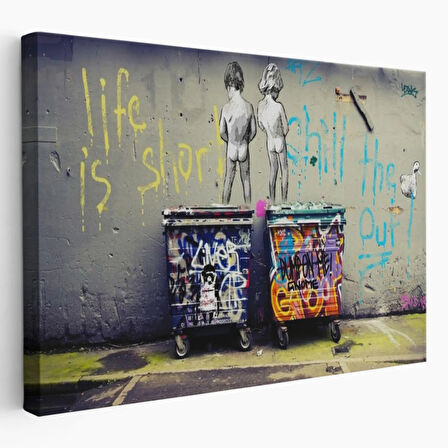 Çöp Kutusuna İşeyen Çocuklar Banksy Dekoratif Kanvas Tablo, Duvar Dekoru 5154