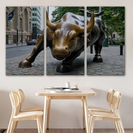Boğa Heykeli Charging Bull NewYork Dekoratif Kanvas Tablo, Duvar Dekoru 5160