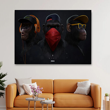 Üç Maymun Modern Dekoratif Kanvas Tablo, Duvar Dekoru 5167