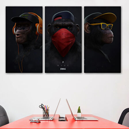 Üç Maymun Modern Dekoratif Kanvas Tablo, Duvar Dekoru 5167