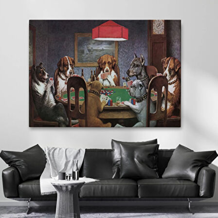Poker Oynayan Köpekler Eseri Cassius Marcellus Dekoratif Kanvas Tablo, Duvar Dekoru 5170