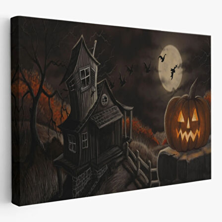 Cadılar Bayramı Perili Ev Dekoratif Kanvas Tablo, Duvar Dekoru 5196