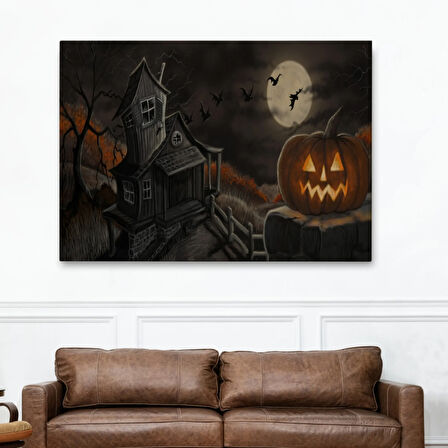 Cadılar Bayramı Perili Ev Dekoratif Kanvas Tablo, Duvar Dekoru 5196