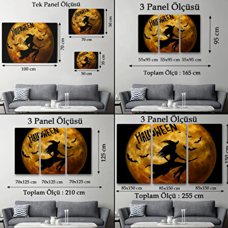 Cadılar Bayramı Süpürgedeki Uçan Cadı Dekoratif Kanvas Tablo, Duvar Dekoru 5200