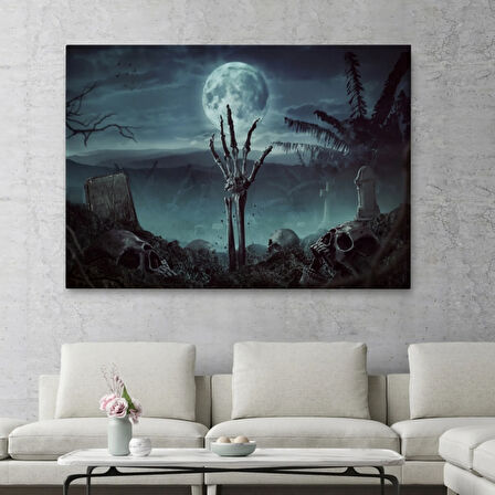 Mezarlıkta Çıkan El Cadılar Bayramı Dekoratif Kanvas Tablo, Duvar Dekoru 5205