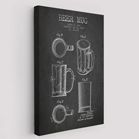 Bira Bardağı Patent Çizimi 1951 tarihli Dekoratif Kanvas Tablo, Duvar Dekoru 5213