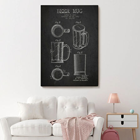 Bira Bardağı Patent Çizimi 1951 tarihli Dekoratif Kanvas Tablo, Duvar Dekoru 5213