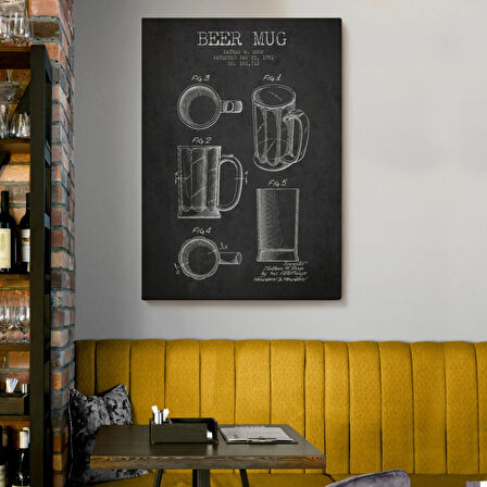 Bira Bardağı Patent Çizimi 1951 tarihli Dekoratif Kanvas Tablo, Duvar Dekoru 5213