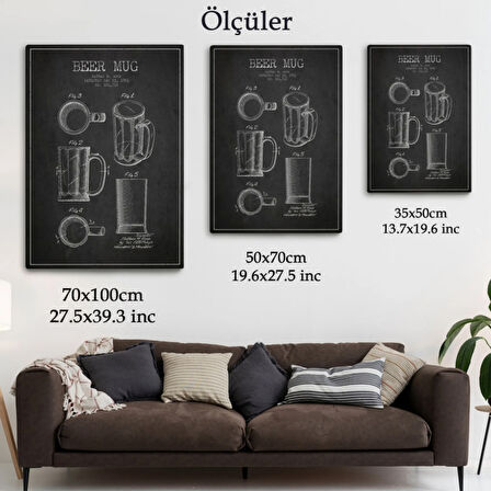Bira Bardağı Patent Çizimi 1951 tarihli Dekoratif Kanvas Tablo, Duvar Dekoru 5213