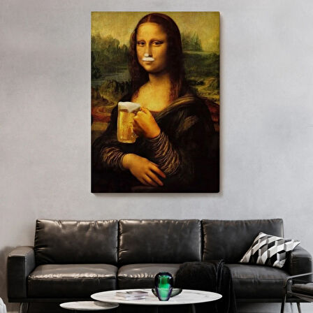 Mona Lisa ve Birası PopArt Dekoratif Kanvas Tablo, Duvar Dekoru 5219