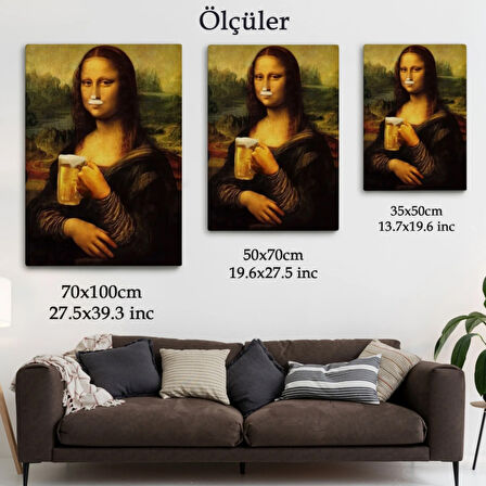 Mona Lisa ve Birası PopArt Dekoratif Kanvas Tablo, Duvar Dekoru 5219
