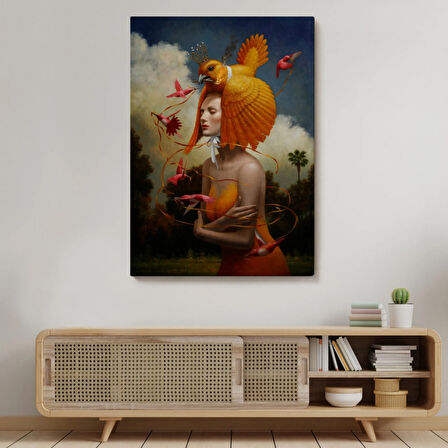 Kuş Kadın Gerçeküstü Yağlıboya Steven Kenny Dekoratif Kanvas Tablo, Duvar Dekoru 5225