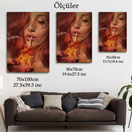 Platonik Aşkın Tavrı Sigarasını Kalpten Yakan Kadın Dekoratif Kanvas Tablo, Duvar Dekoru 5247