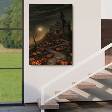 Cadılar Bayramı Korku Evi Dekoratif Kanvas Tablo, Duvar Dekoru 5248