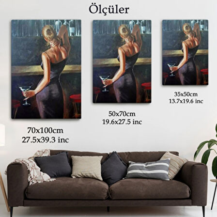 Sarı Saçlı Cesur Kadın Barda İçki İçerken Dekoratif Kanvas Tablo, Duvar Dekoru 5249