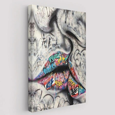 Banksy Graffiti Sokak Sanatı Öpüşme Dekoratif Kanvas Tablo, Duvar Dekoru 5313