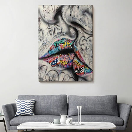 Banksy Graffiti Sokak Sanatı Öpüşme Dekoratif Kanvas Tablo, Duvar Dekoru 5313