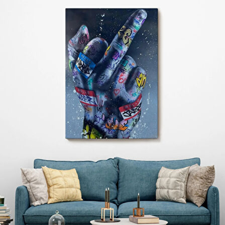 Hip Hop Orta Parmak Hareketi Dekoratif Kanvas Tablo, Duvar Dekoru 5315