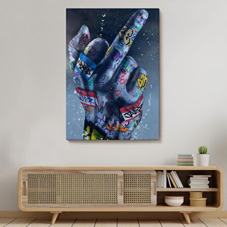 Hip Hop Orta Parmak Hareketi Dekoratif Kanvas Tablo, Duvar Dekoru 5315