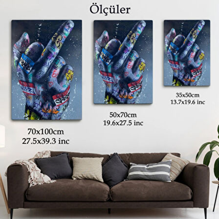 Hip Hop Orta Parmak Hareketi Dekoratif Kanvas Tablo, Duvar Dekoru 5315