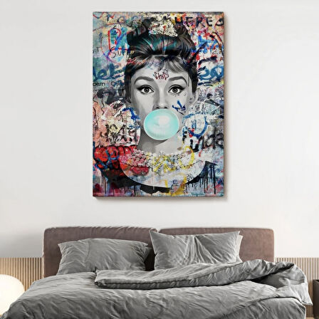 Audrey Hepburn Ciklet Posteri, Banksy Dekoratif Kanvas Tablo, Duvar Dekoru 5319