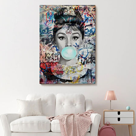 Audrey Hepburn Ciklet Posteri, Banksy Dekoratif Kanvas Tablo, Duvar Dekoru 5319