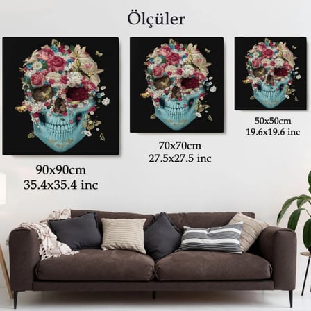 Çiçekli Kafatası Şeker Kafatası Ölülerin Günü Dekoratif Kanvas Tablo, Duvar Dekoru 5332