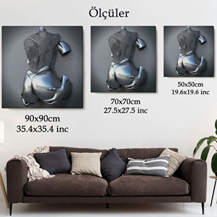 Aşk Sanatı Gri Ve Gümüş İnsan 3D Efekt Dekoratif Kanvas Tablo, Duvar Dekoru 5347