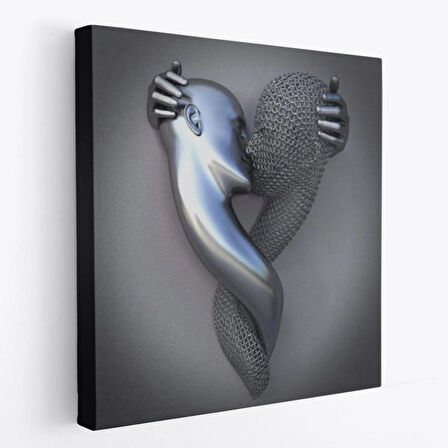 Aşk Sanatı Gri Ve Gümüş İnsan 3D Efekt Dekoratif Kanvas Tablo, Duvar Dekoru 5350