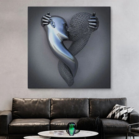 Aşk Sanatı Gri Ve Gümüş İnsan 3D Efekt Dekoratif Kanvas Tablo, Duvar Dekoru 5350