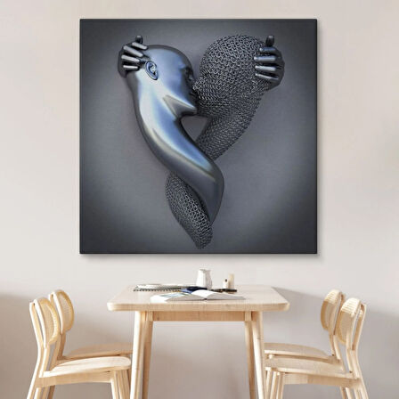 Aşk Sanatı Gri Ve Gümüş İnsan 3D Efekt Dekoratif Kanvas Tablo, Duvar Dekoru 5350