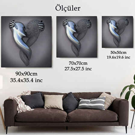 Aşk Sanatı Gri Ve Gümüş İnsan 3D Efekt Dekoratif Kanvas Tablo, Duvar Dekoru 5350