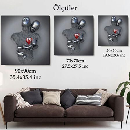 Romantik Beden Gri Ve Gümüş Metalik Efekt Dekoratif Kanvas Tablo, Duvar Dekoru 5353