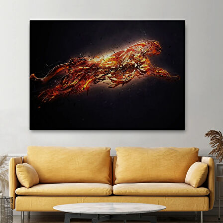 Gold Renkli Koşan Çita Altın Renk Dekoratif Kanvas Tablo, Duvar Dekoru 5380