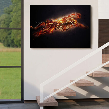 Gold Renkli Koşan Çita Altın Renk Dekoratif Kanvas Tablo, Duvar Dekoru 5380