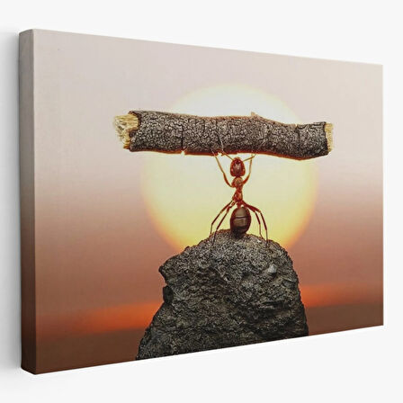Ağacı Kaldıran Güçlü Karınca, Motivasyon Dekoratif Kanvas Tablo, Duvar Dekoru 5397