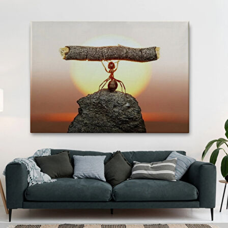 Ağacı Kaldıran Güçlü Karınca, Motivasyon Dekoratif Kanvas Tablo, Duvar Dekoru 5397