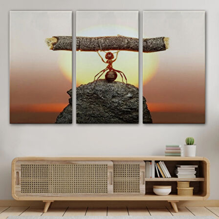 Ağacı Kaldıran Güçlü Karınca, Motivasyon Dekoratif Kanvas Tablo, Duvar Dekoru 5397