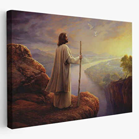 Hristiyan Duvar Sanatı, İsa Mesih, Uçurumdan Ufka Bakmak Dekoratif Kanvas Tablo 5400