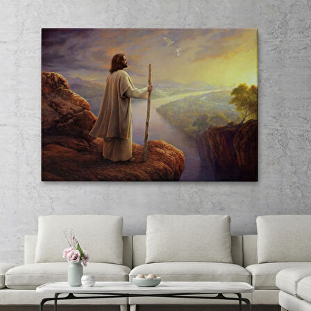 Hristiyan Duvar Sanatı, İsa Mesih, Uçurumdan Ufka Bakmak Dekoratif Kanvas Tablo 5400