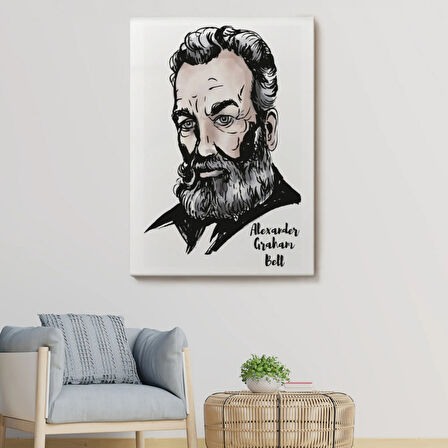 Bilim İnsanı Telefonun Mucidi Alexander Graham Bell Dekoratif Kanvas Tablo, Duvar Dekoru 5916