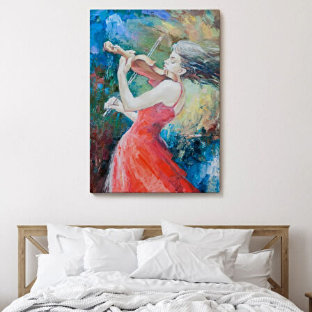 Keman Virtüözü Müzisyen Kadın Dekoratif Kanvas Tablo, Duvar Dekoru 5922