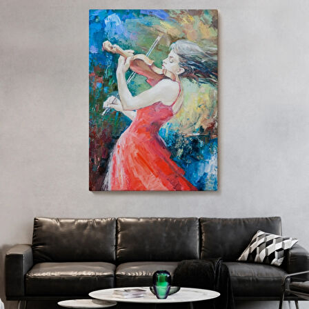 Keman Virtüözü Müzisyen Kadın Dekoratif Kanvas Tablo, Duvar Dekoru 5922