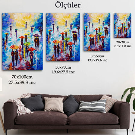 Renkli Şemsiyeler ve İnsanlar Dekoratif Kanvas Tablo, Duvar Dekoru 5923